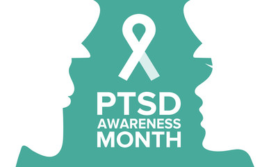 PTSD Awareness Month in June. Post Traumatic Stress Disorder. Celebrated annual in United States. Awareness concept. Poster, card, banner and background. Vector illustration