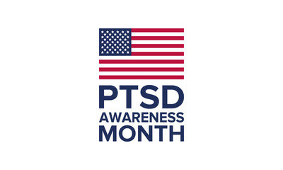 PTSD Awareness Month in June. Post Traumatic Stress Disorder. Celebrated annual in United States. Awareness concept. Poster, card, banner and background. Vector illustration