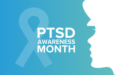 PTSD Awareness Month in June. Post Traumatic Stress Disorder. Celebrated annual in United States. Awareness concept. Poster, card, banner and background. Vector illustration