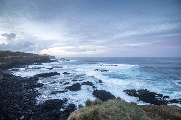 Seascape by twilight North of Sao Miguel island Azores Portugal