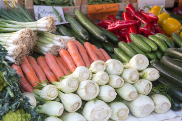 Greengrocers Market in Munsterplatz or cathedral square on April 21, 2017, Freiburg im Breisgau, Germany