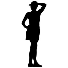 Black silhouette woman standing, people on white background