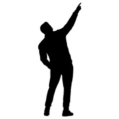 Black silhouettes man with arm raised on a white background