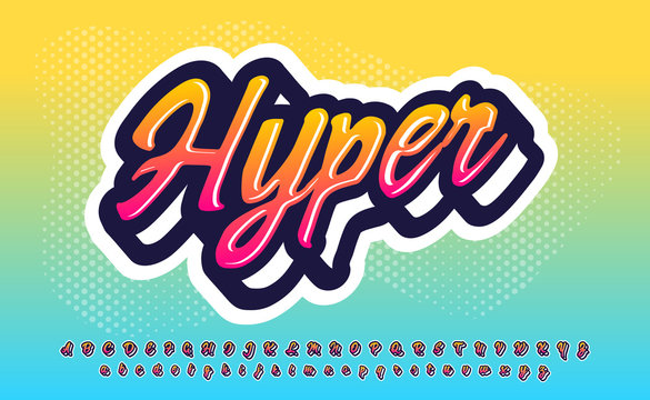 Hyper. 3D script handmade font. 3D youth typography font effect.