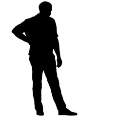 Black silhouette man standing, people on white background