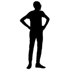 Black silhouette man standing, people on white background