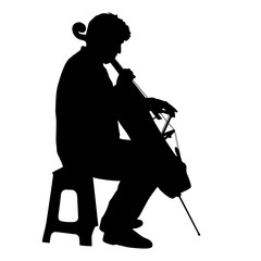 Silhouettes a musician playing the cello on a white background © Arrows