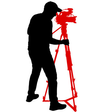 recommend clip art: Cameraman with video camera. Silhouettes on white background