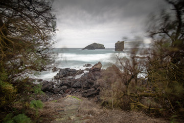 Wavy ocean in Mosteiros coast Sao Miguel island Azores archipielago Portugal