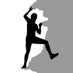 Black silhouette rock climber on white background.