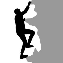 Fototapeta na wymiar Black silhouette rock climber on white background.