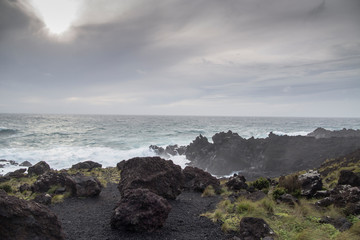 Storm over Termas de Ferraria in Sao Miguel island Azores Portugal