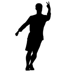 Black silhouettes man with arm raised on a white background