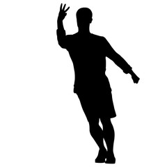 Black silhouettes man with arm raised on a white background