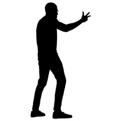 Black silhouettes man with arm raised on a white background
