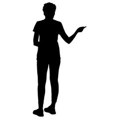 Black silhouettes woman with arm raised on a white background