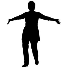 Black silhouettes woman with arm raised on a white background