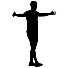 Black silhouettes man with arm raised on a white background