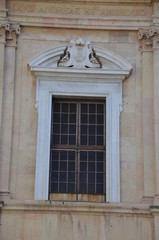 architectural detail of the baroque church window and pilasters sculpture genoa italy europe
