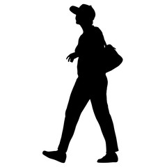 Black silhouette woman standing, people on white background