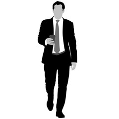 Silhouette businessman man in suit with tie with a glass of coffee in hand on a white background