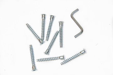 Screws isolated on white background. Accessories on a white background.