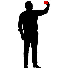 Silhouettes man taking selfie with smartphone on white background