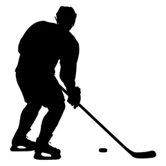 Silhouette of hockey player. Isolated on white