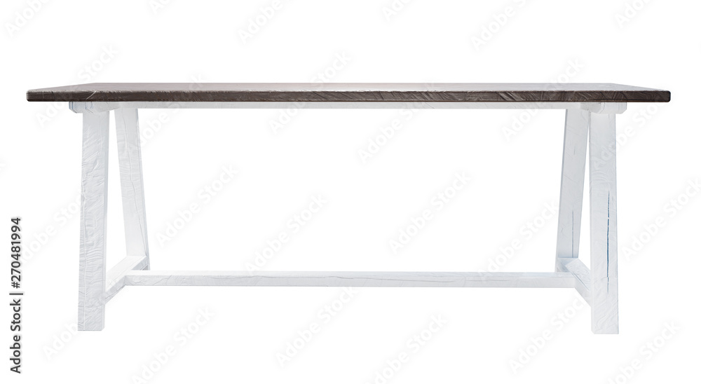 Poster Rustic, empty table isolated on white background with clipping path included. Suitable for product display. 3D render image.