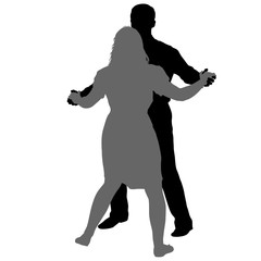 Black silhouettes dancing man and woman on white background
