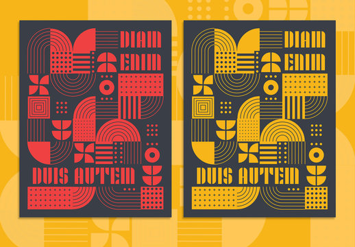 Retro Poster Layout with Geometric Shape Compositions