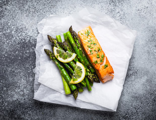 Grilled salmon with green asparagus