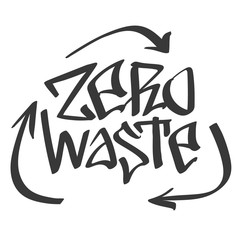 Zero Waste - handwritten vector graffiti style lettering words. Ecology concept, recycle, reuse, reduce vegan lifestyle, waste management