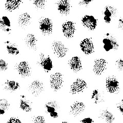 Sponge stains hand drawn seamless pattern. Round stamp brush texture.