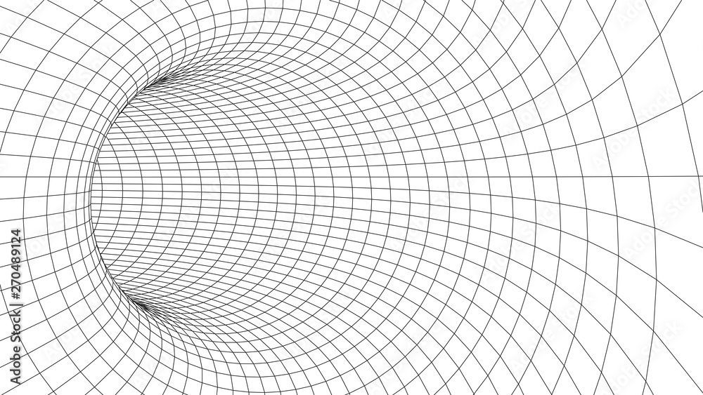 Poster wireframe abstract tunnel. 3d vector wormhole with a mesh structure.