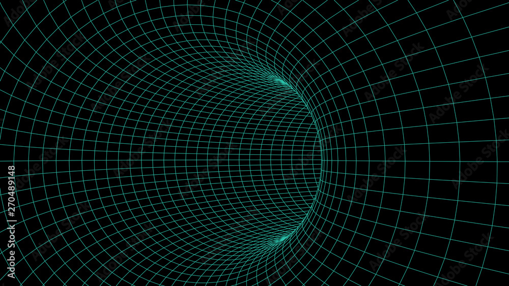 Poster wireframe abstract tunnel. 3d vector wormhole with a mesh structure.