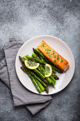 Grilled salmon with green asparagus