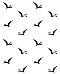 Flying black Pteranodon Pterodactyl  vector silhouette isolated on white background seamless pattern