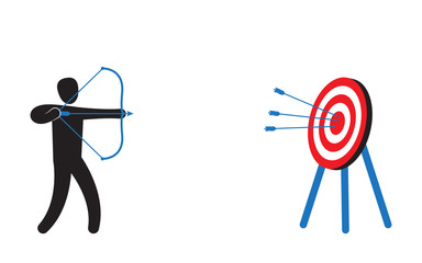 Man focus aiming to hit target with bow and arrow