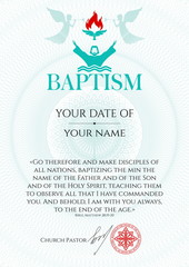 Postcard Christian baptism. Invitation, congratulation, certificate.