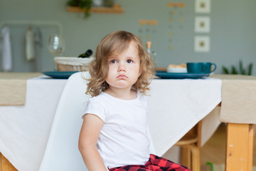 a little girl sitting and sad, emotional portrait. The concept of education, relationships,...