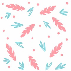 Hand drawn seamless pattern with foliage and flowers. Repetitive wallpaper on  white background. Perfect for textile, bed clothes, t shirt and dress print, wrapping paper, notebook or nursery decor.