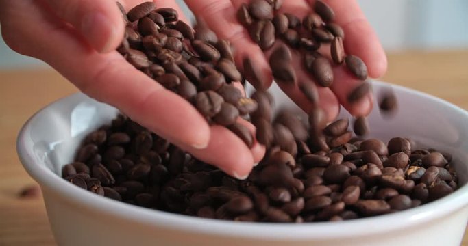 Coffee beans falling