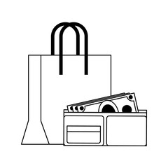 Shopping and sales symbols in black and white