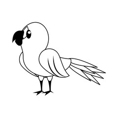 Parrot exotic bird animal cartoon in black and white
