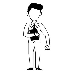 Executive businessman character cartoon in black and white