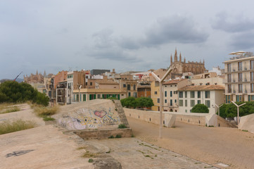 Cathedral of Palma de Majorca viewed from an quarter neighborhood nearby