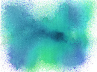 Watercolor background with splash of blue and miht colors