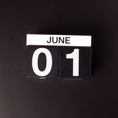 June 1st. Image of june 1 calendar on black background. First summer day. Happy Childrens Day