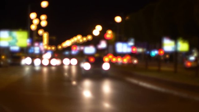 Night Shot Of Busy Street Traffic